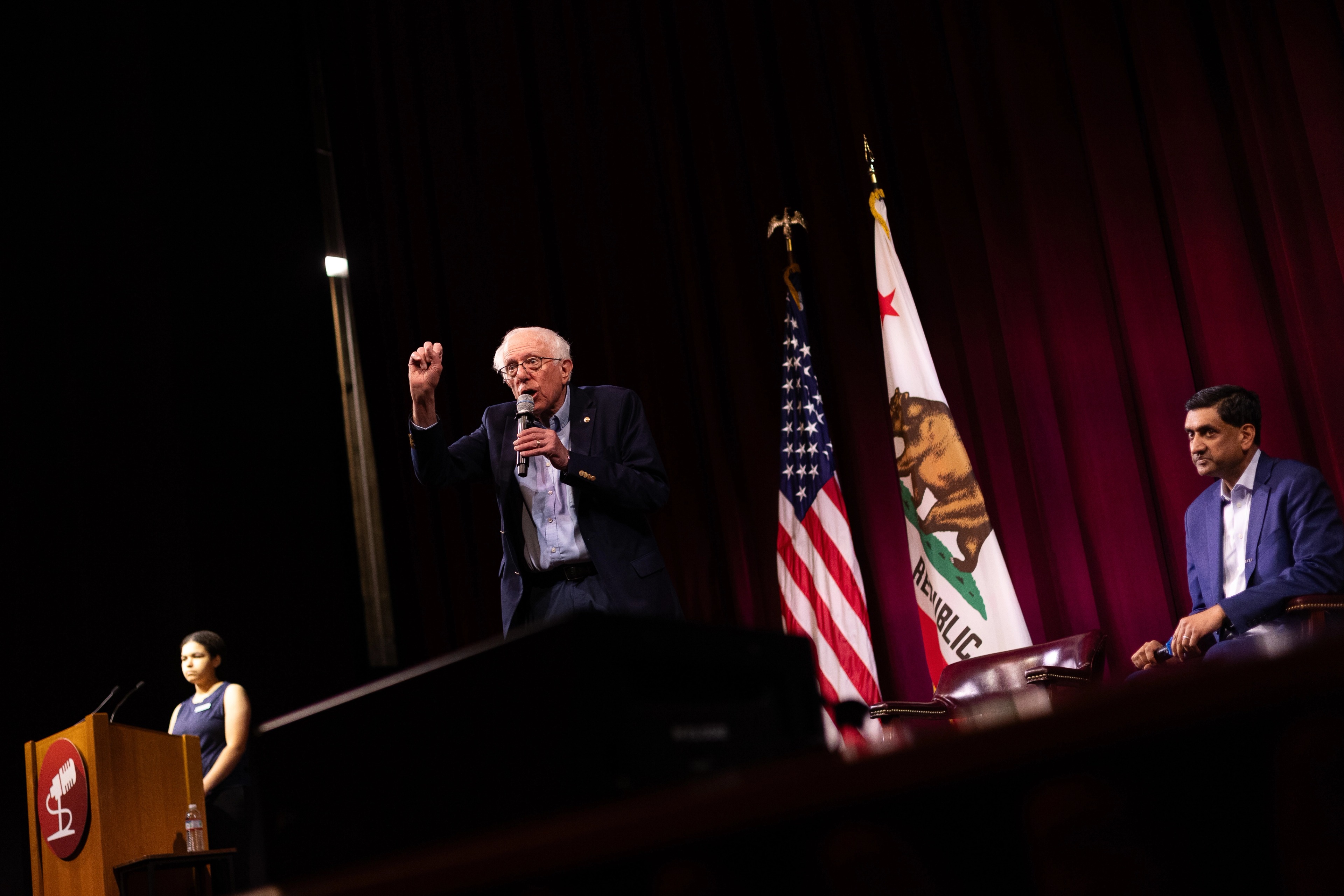 Sanders and Khanna among attendees after the event, alternate frame.