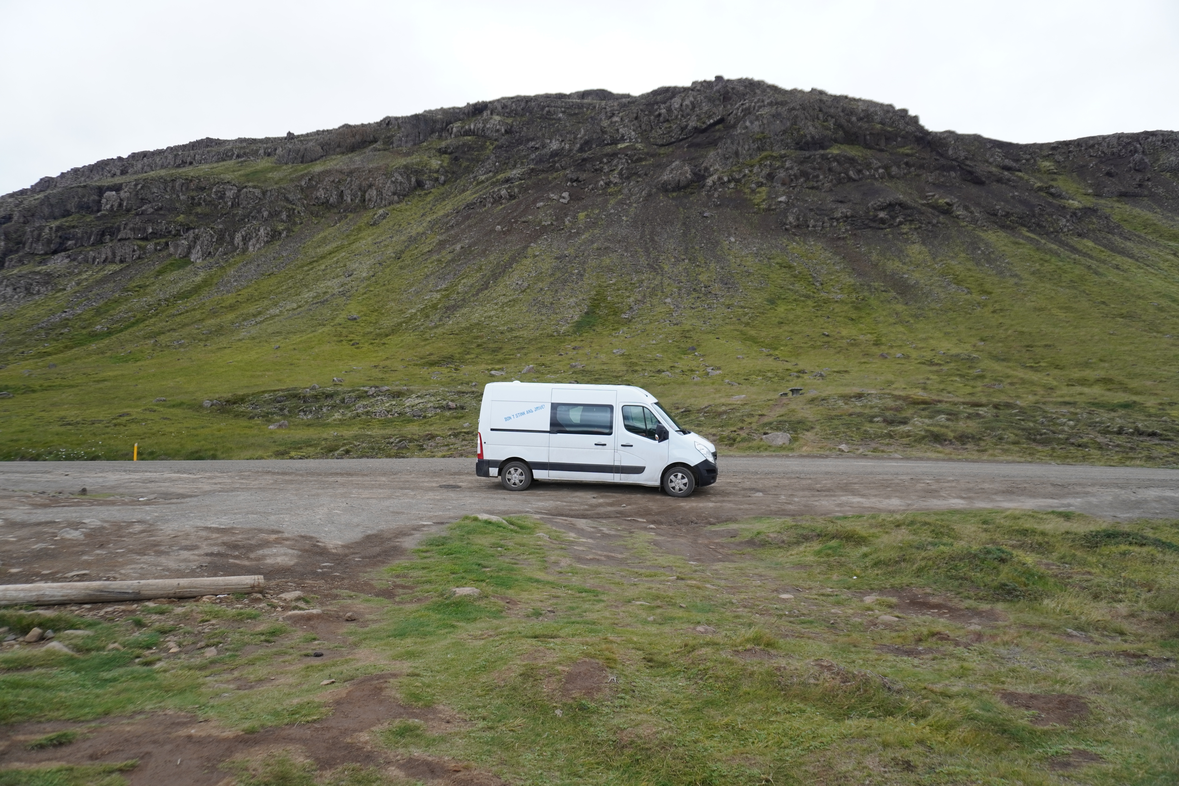 Camper van by mountain