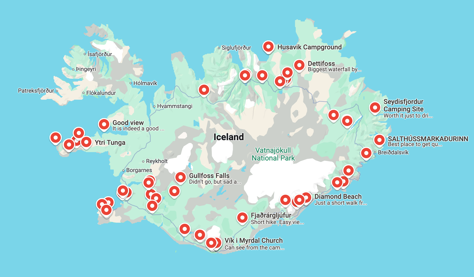 Map of the Iceland guide