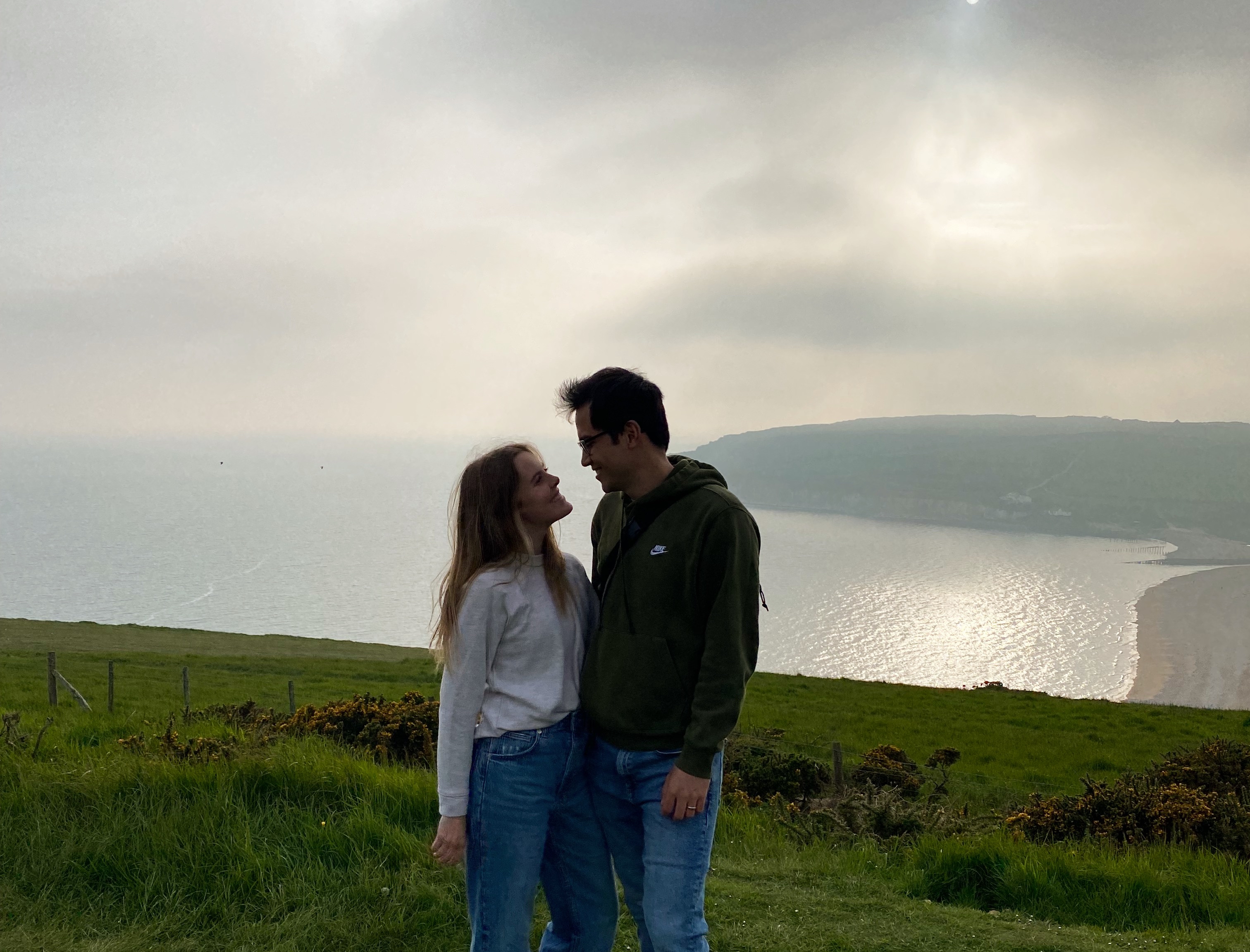 Us on misty cliffs