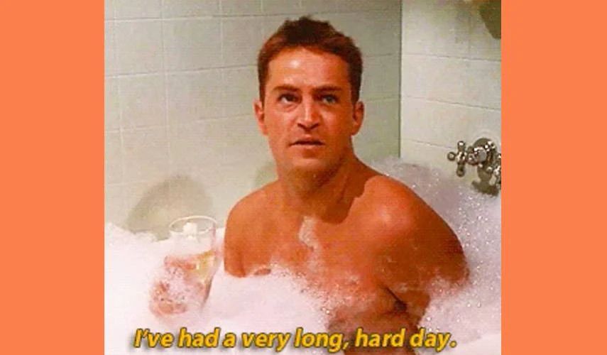 Chandler from Friends taking a bubble bath