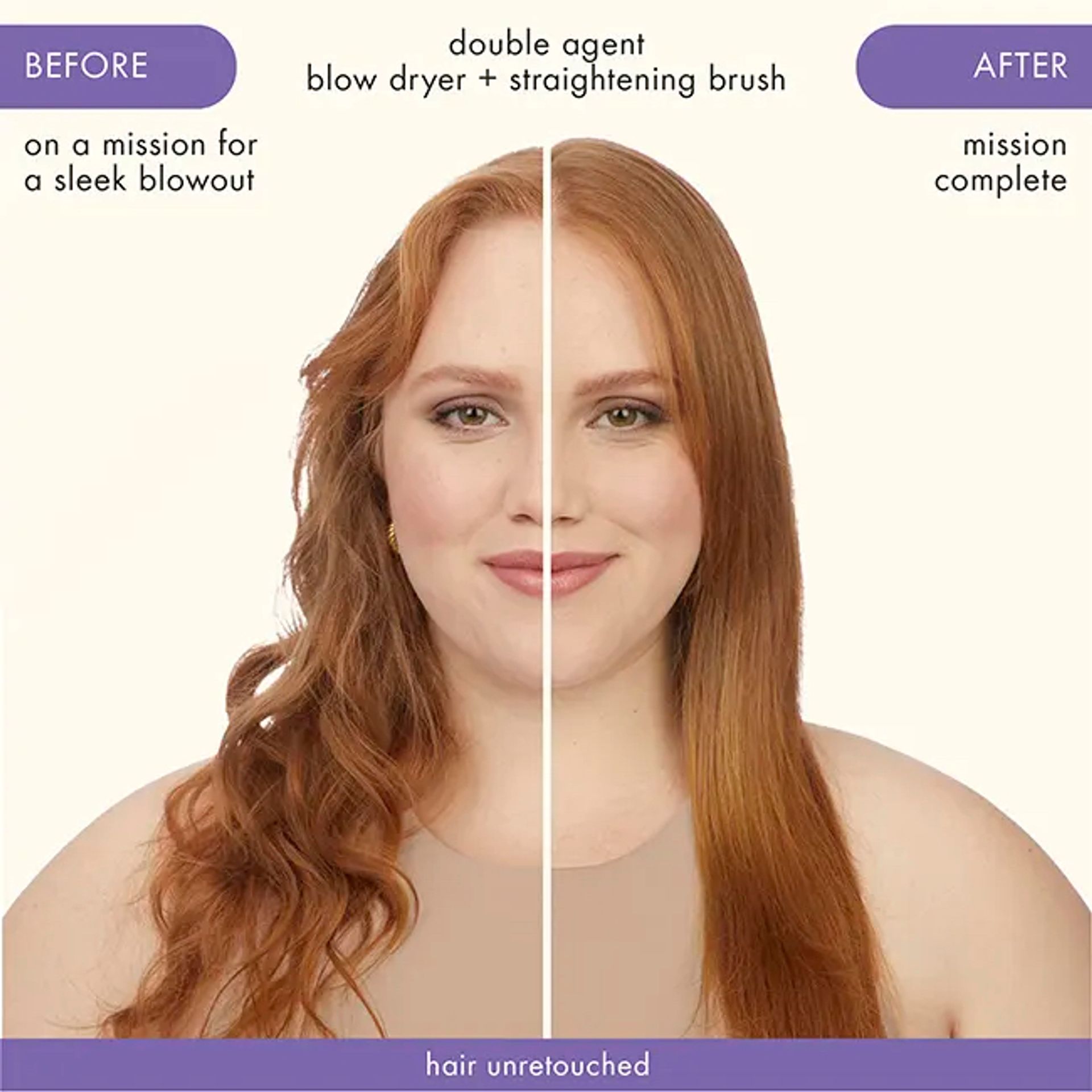 double agent blow dryer + straightening brush before and after
