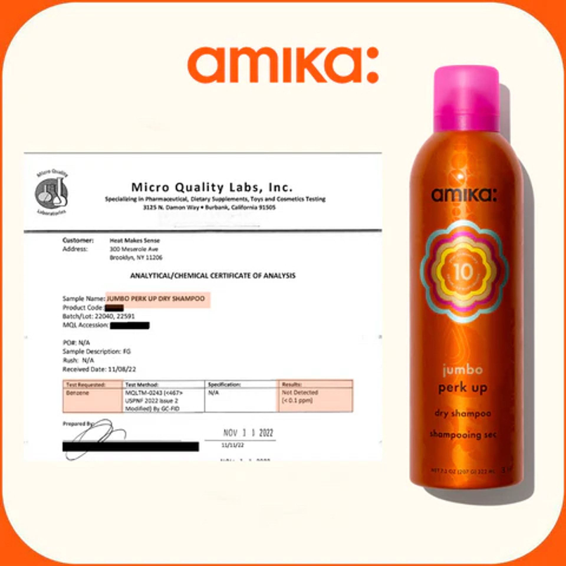 perk up dry shampoo analytical/chemical certificate of analysis