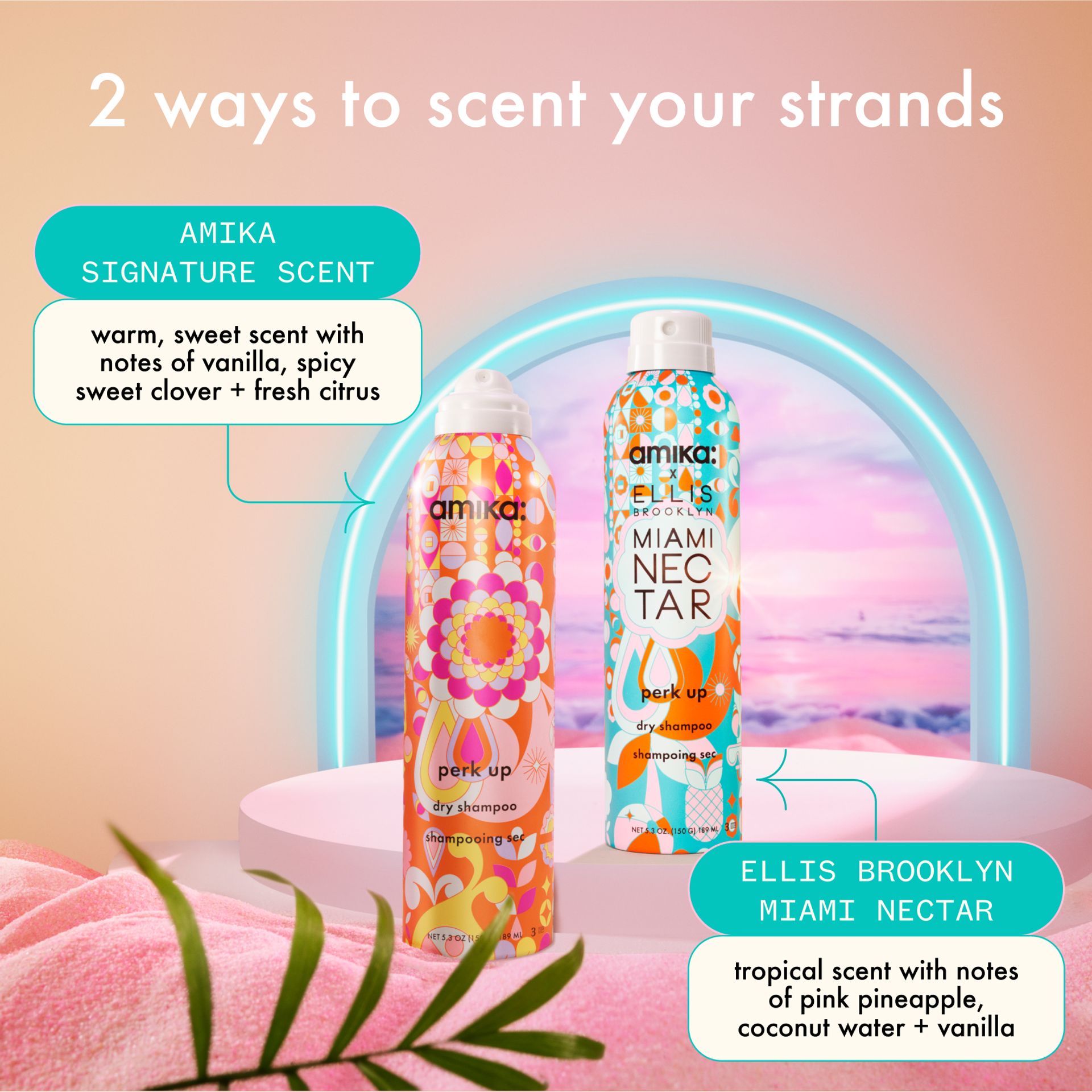 an infographic image detailing the differences in the original formula perk up + limited edition MIAMI NECTAR perk up