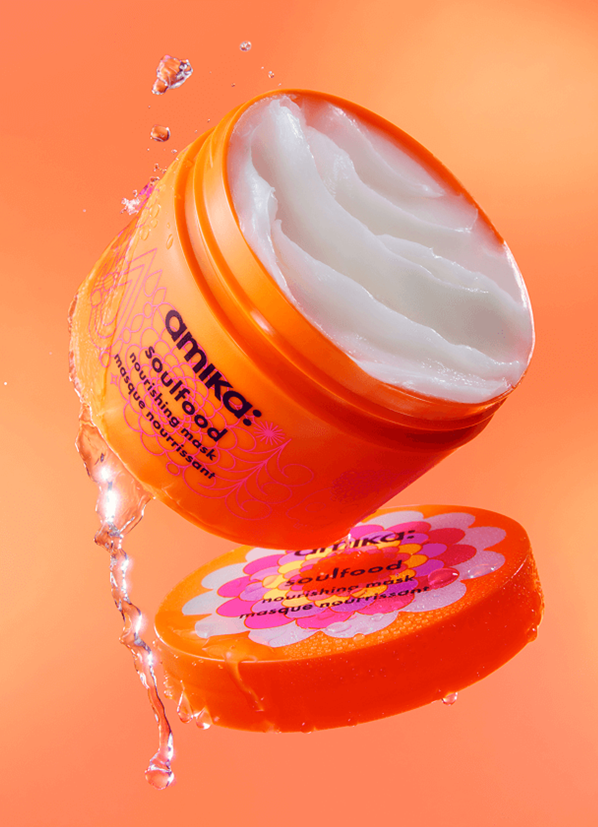 amika soulfood mask floating against an orange background