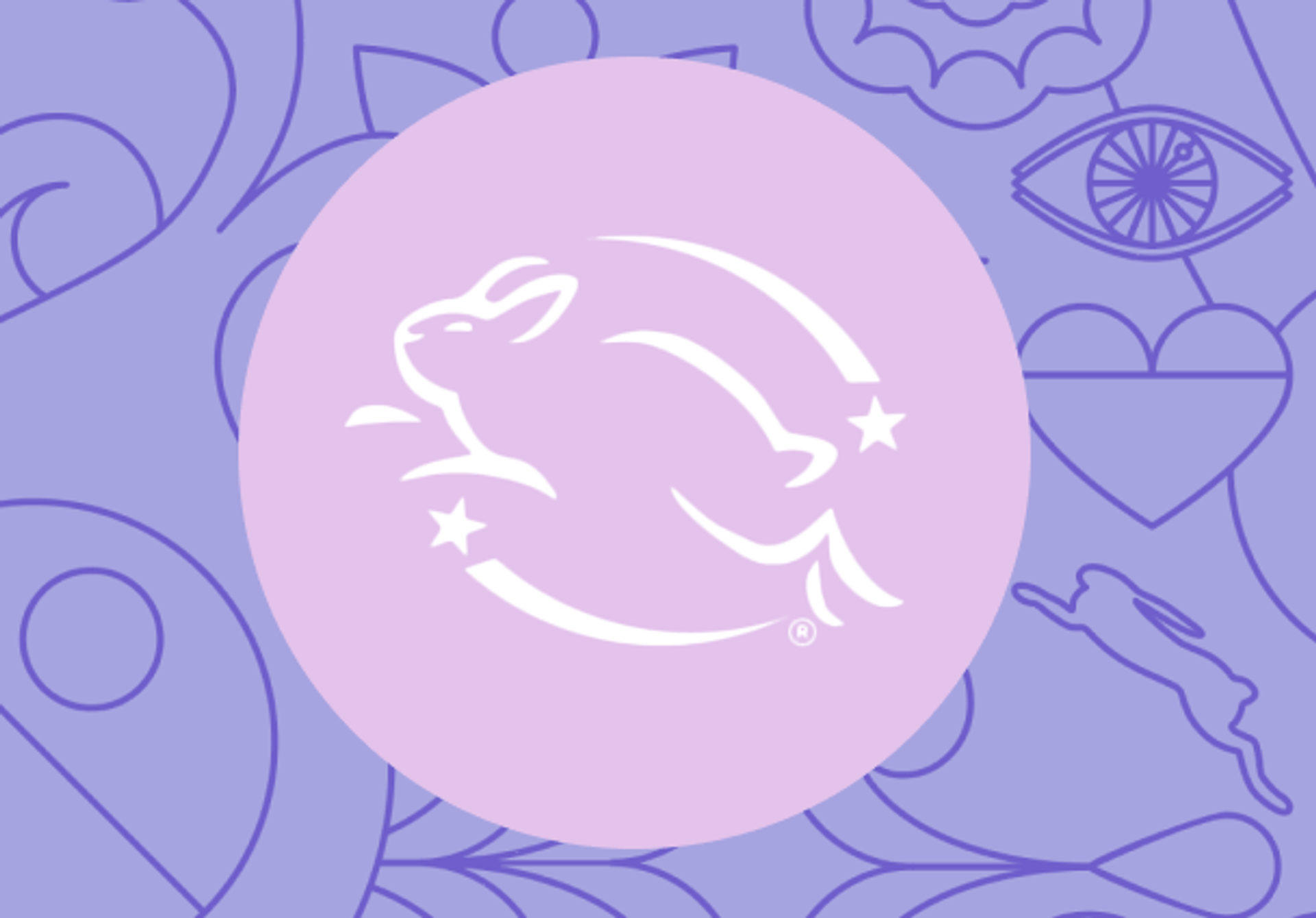 'cruelty free' leaping bunny icon image against a purple patterned background