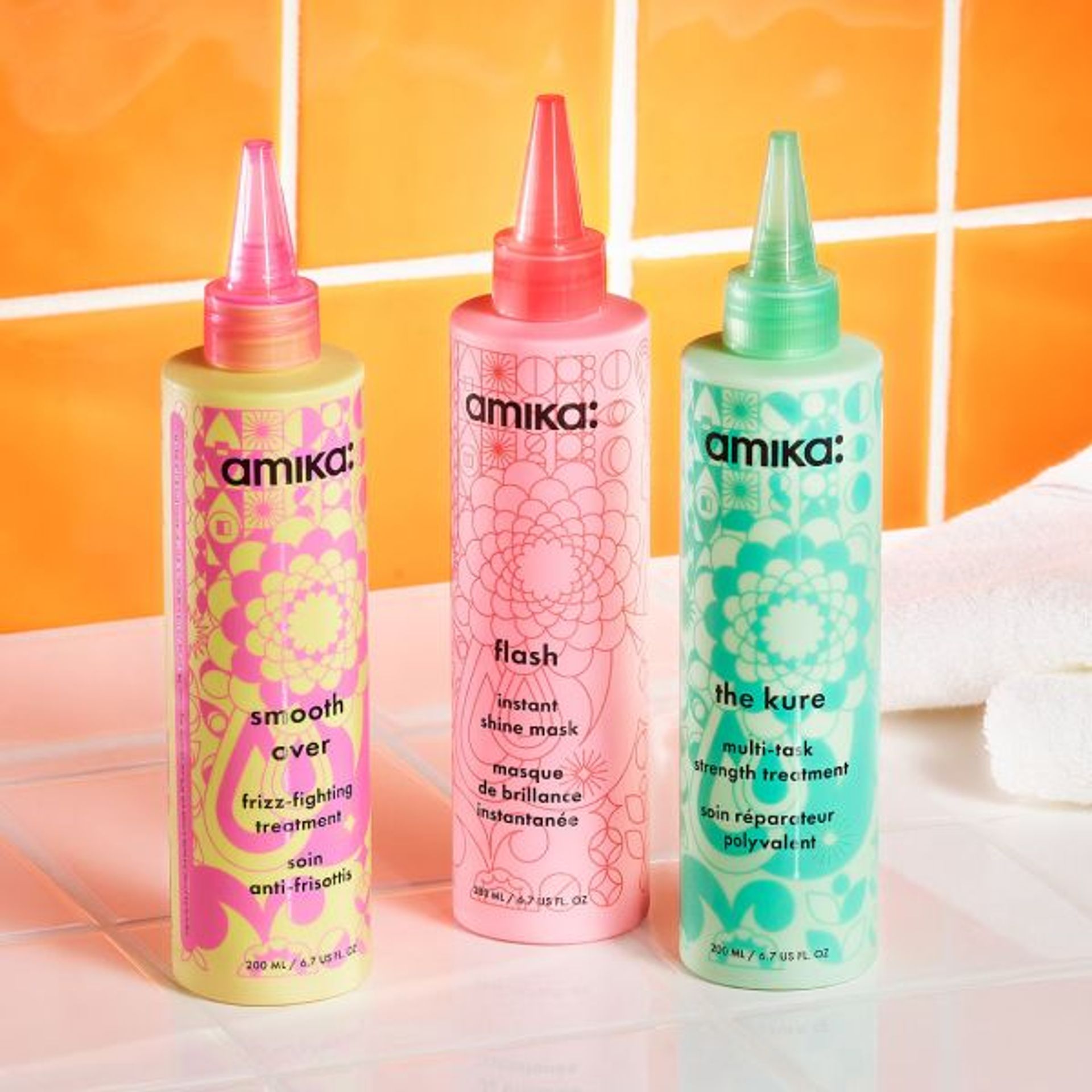 amika 60-second treatments: smooth over, flash mask, and kure multi-task strength treatment