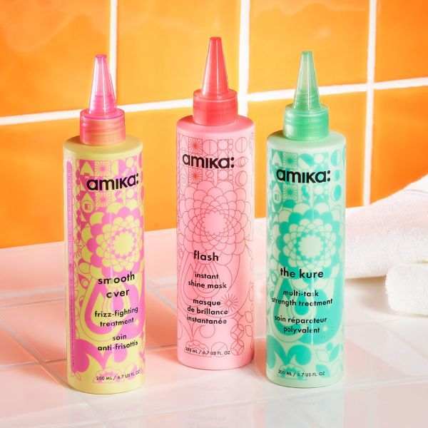 amika 60-second treatments: smooth over, flash mask, and kure multi-task strength treatment