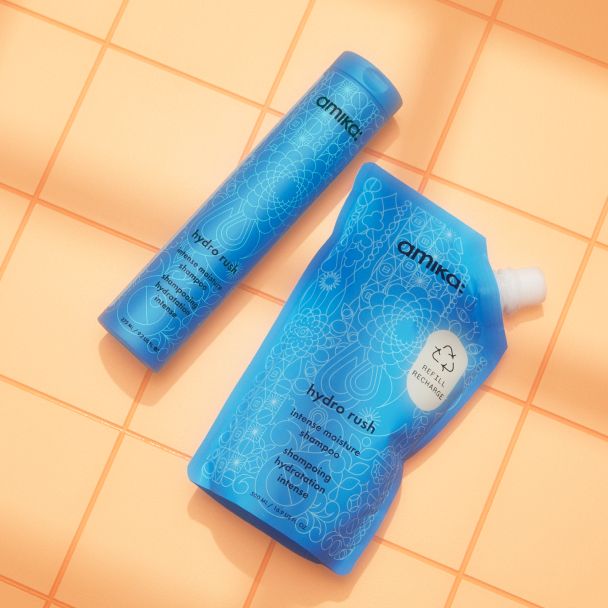 hydro rush intense moisture shampoo bottle and refill pouch