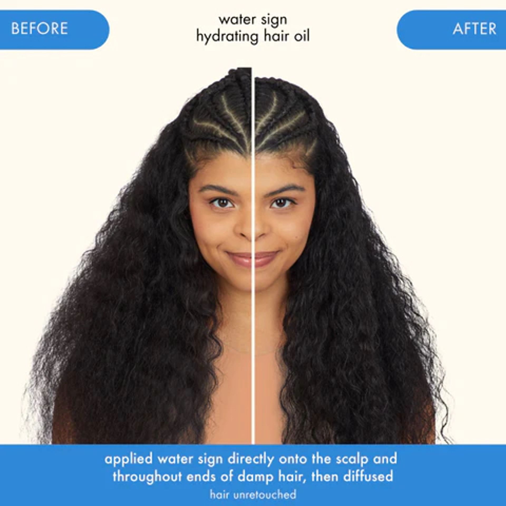 water sign hydrating hair oil before and after