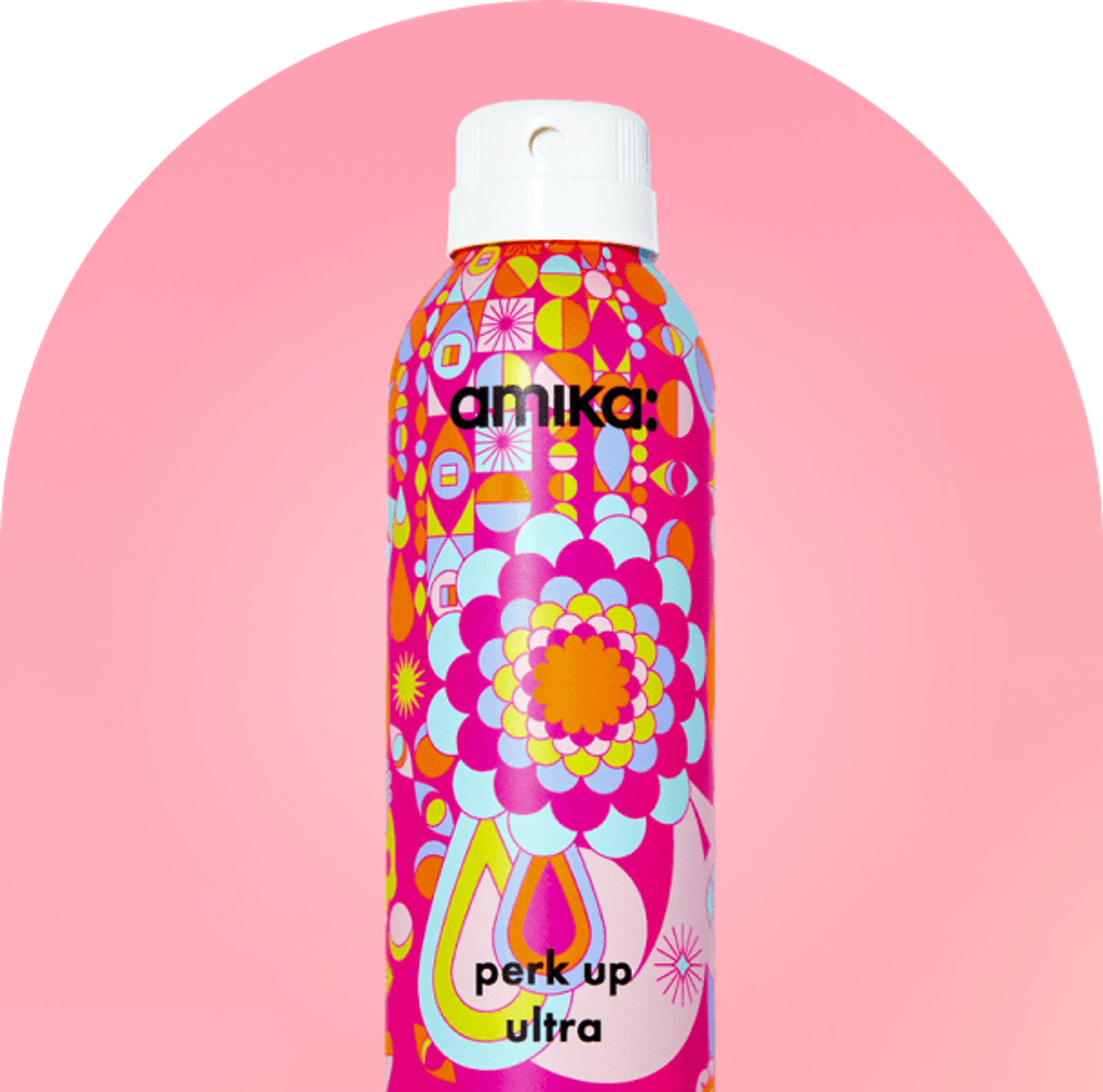 amika perk up ultra bottle against a pink background