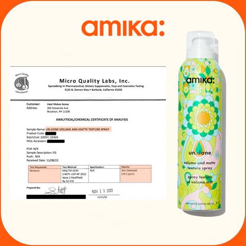 un.done volume and matte texture spray analytical/chemical certificate of analysis