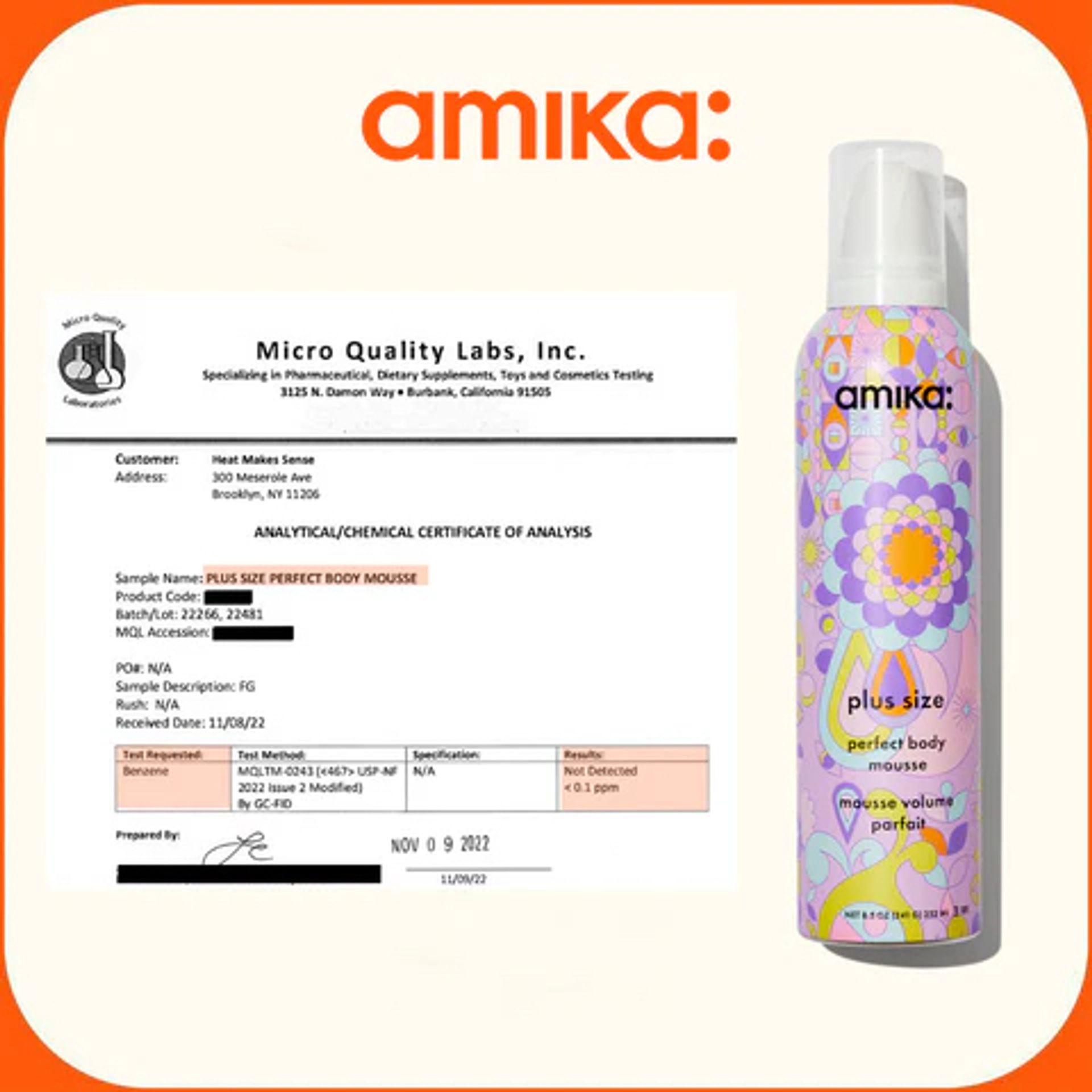 plus size perfect body mousse analytical/chemical certificate of analysis