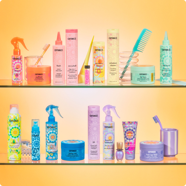 shelfie with variety of amika products