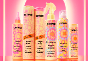 Image of the update anti-frizz collection. from left to right: smooth over frizz-fighting treatment, forget frizz anti-frizz shampoo, forget frizz anti-frizz conditioner, frizz-me-not hydrating anti-frizz treatment, the shield anti-humidity spray, and velveteen dream smoothing balm.
