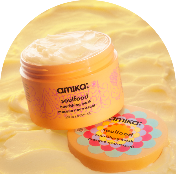 image of a jar of amika soulfood nourishing hair mask with the lid off