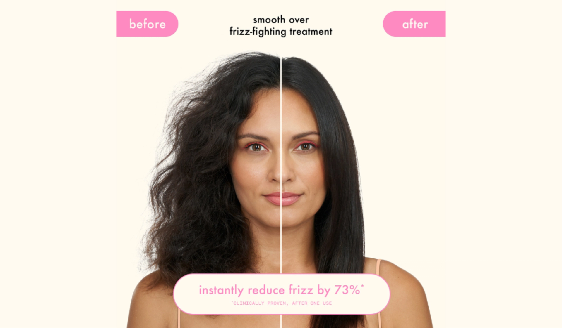 hair before and after using smooth over frizz-fighting treatment