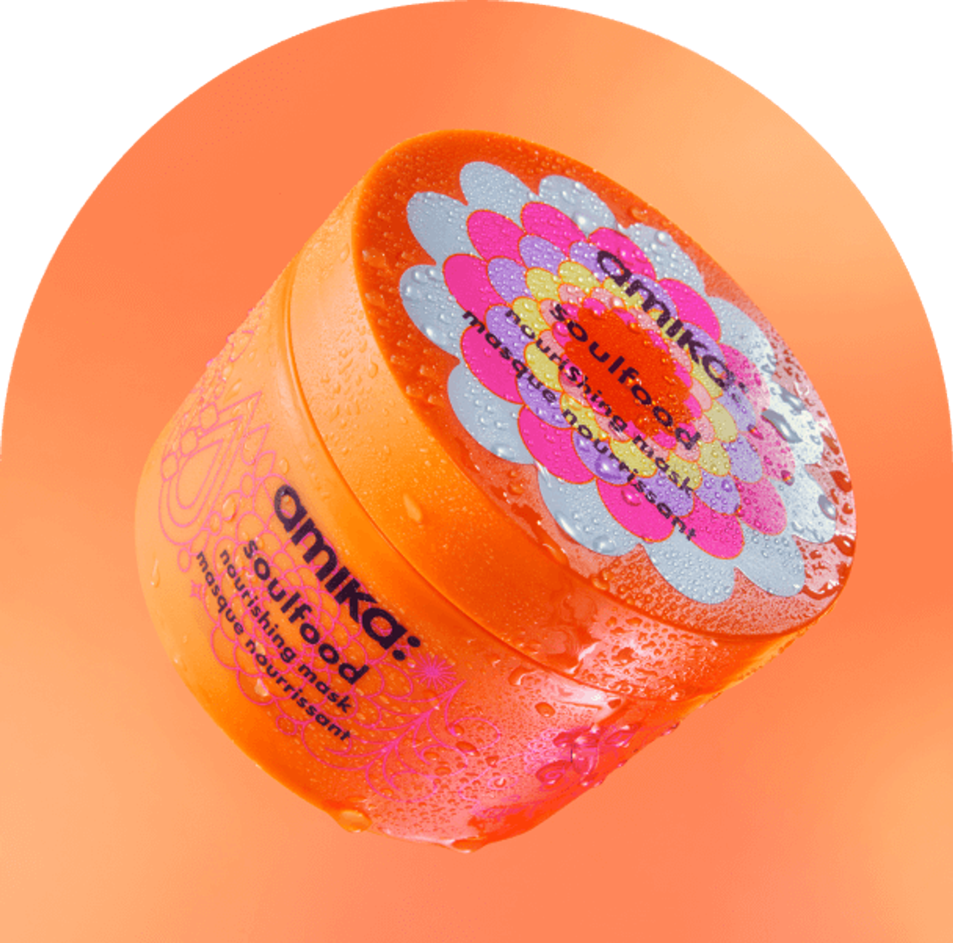amika soulfood mask floating against an orange background