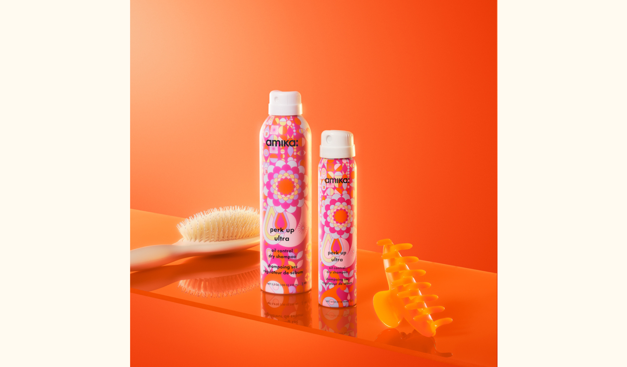 amika new perk up ultra oil control dry shampoo in 5.3 oz and 1.8 oz bottles