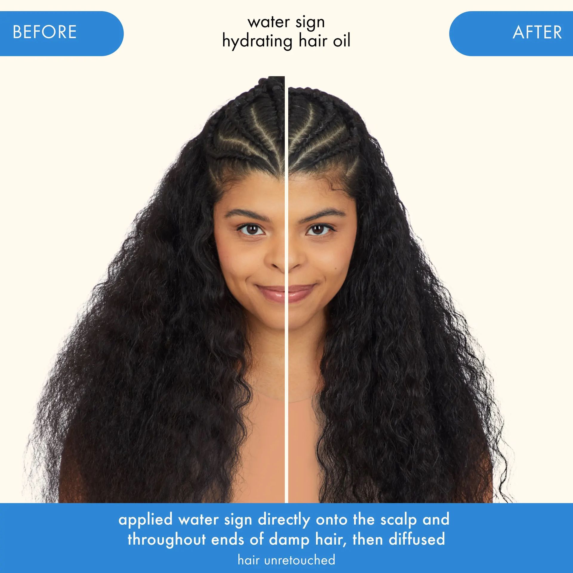 water sign hydrating hair oil before and after