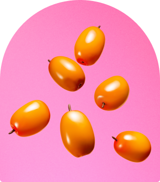 image of superfruit sea buckthorn against a soft pink background.