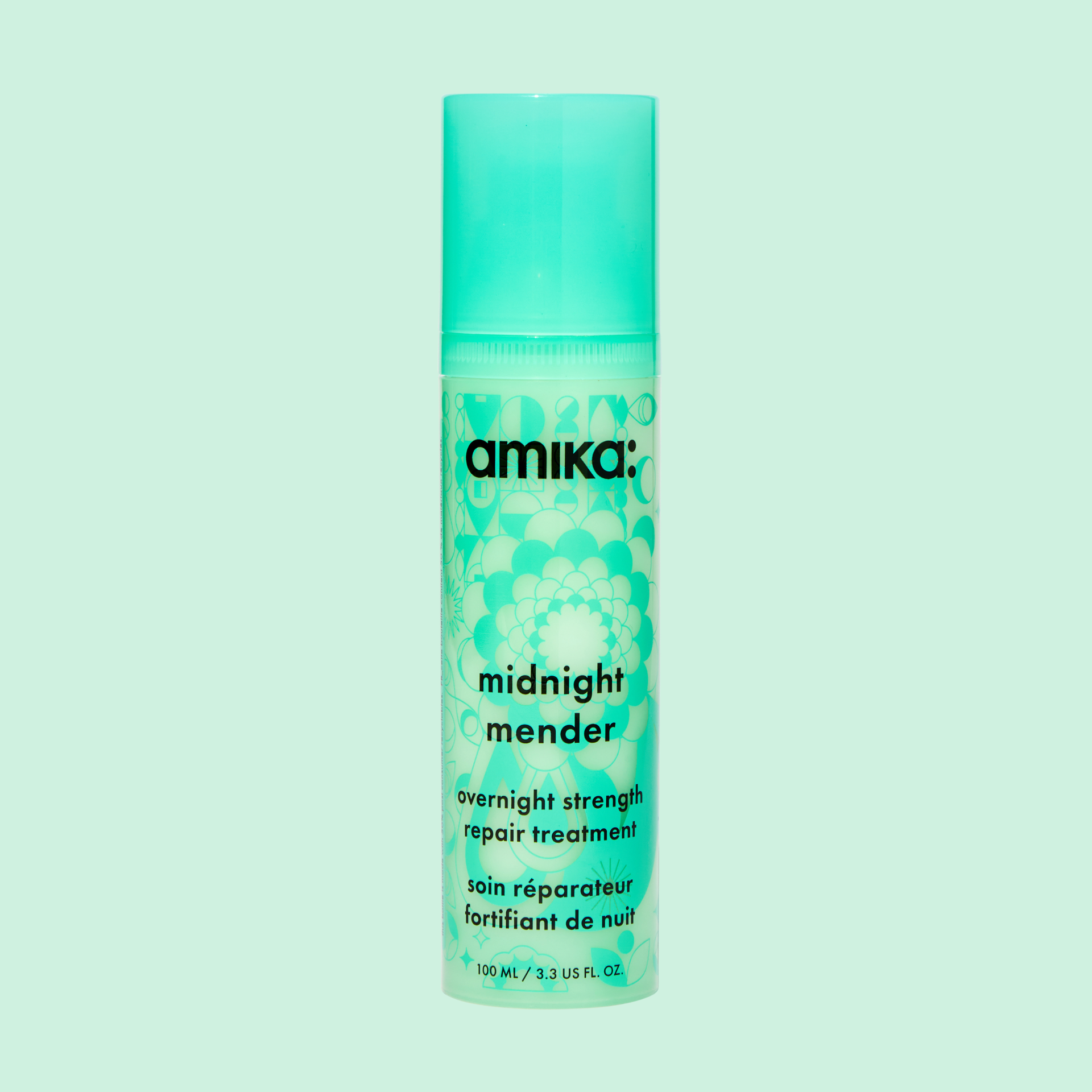 amika midnight mender overnight treatment on a light green background