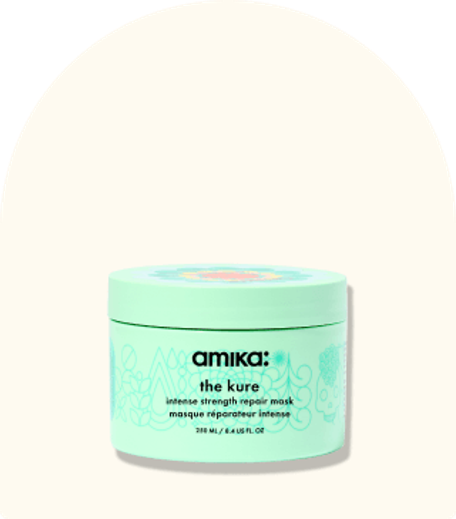 image of the kure intense strength repair mask 8 fl. oz. against a cream background.