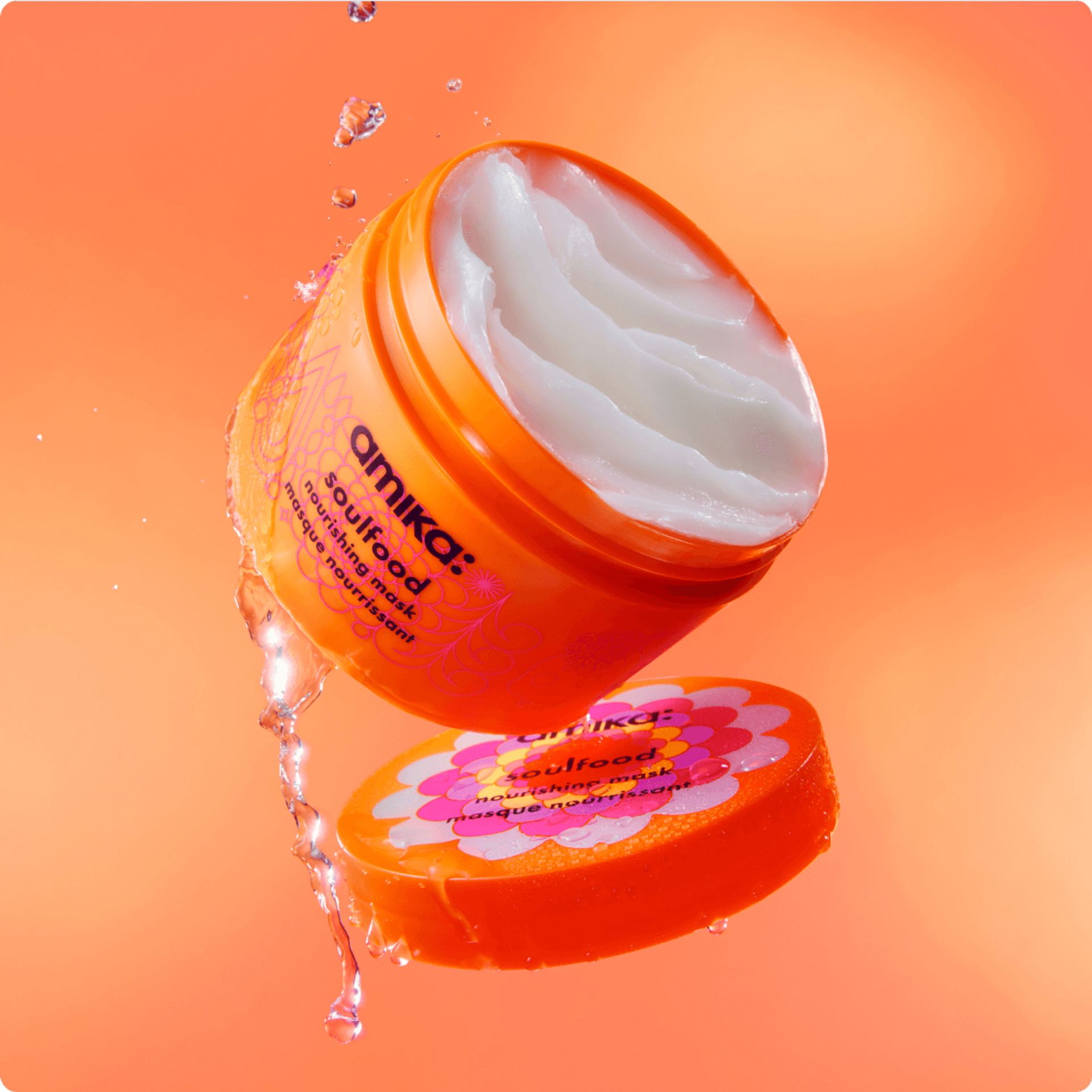 amika soulfood mask floating against an orange background