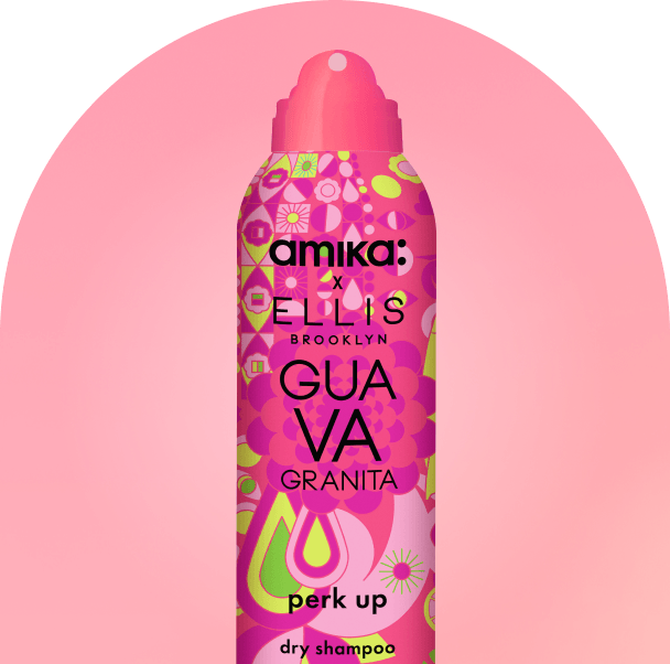amika perk up Ellis Brooklyn limited-edition Guava Granita bottle against a pink background