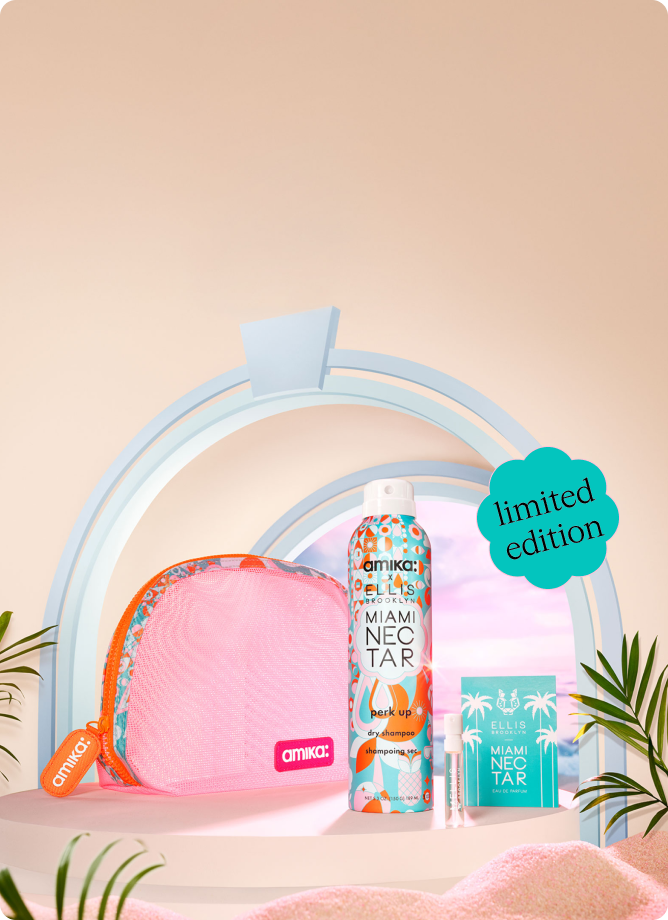Image of the miami nectar perfume set against a bright beach background.