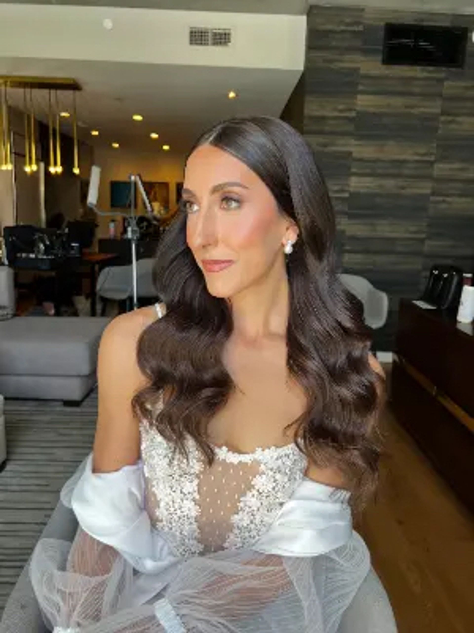 wedding curled hair style side view