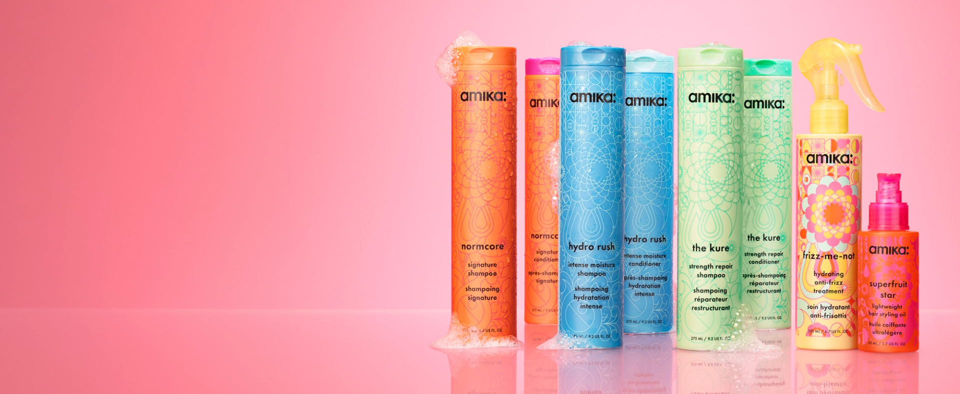 amika best-selling products against a pink backdrop