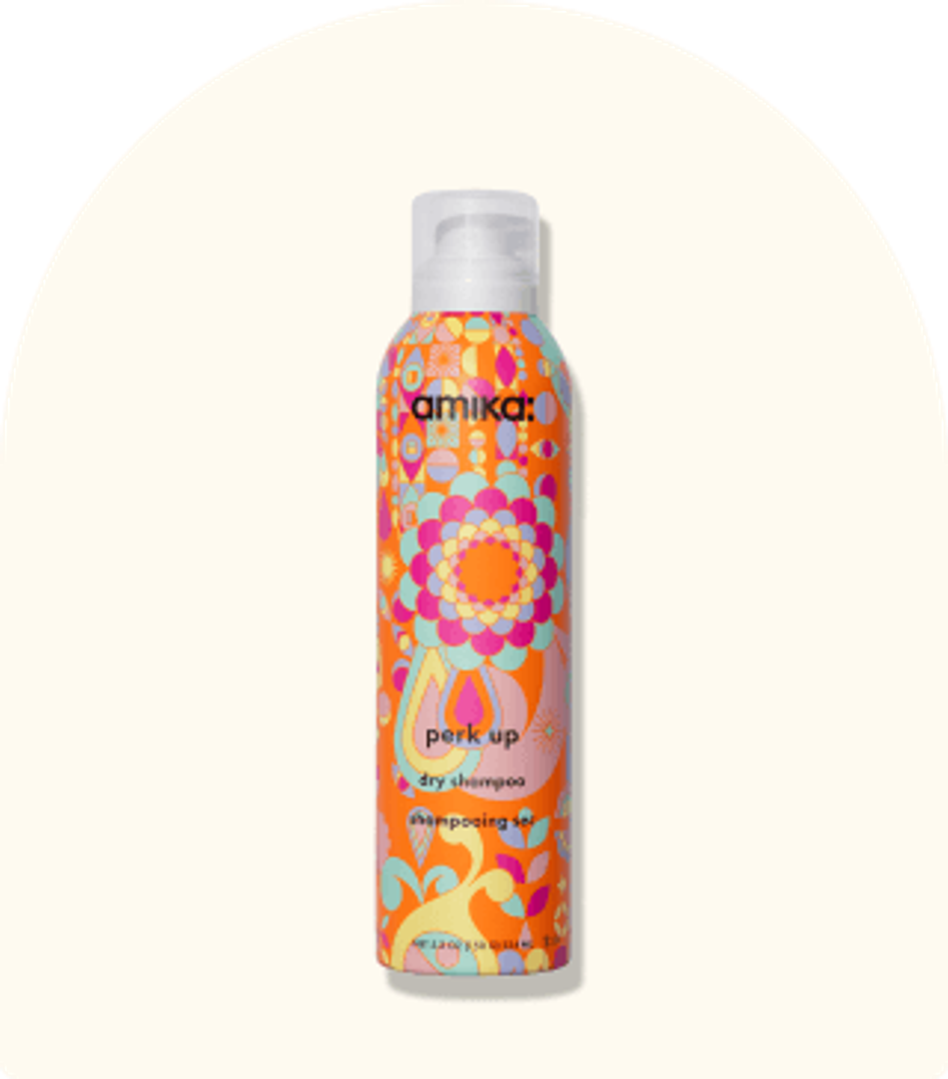 image of the perk up dry shampoo against a cream background.