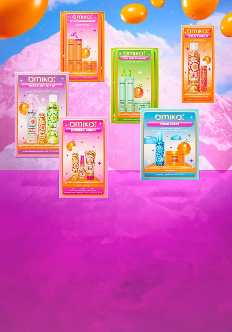 image of six holiday 2024 sets: next-level nourishment signature routine set, play your strength repair routine set, perk up power-up dry shampoo duo, ready, set, style prep, volumize + refresh set, mission: minis bestsellers set, and mask quest nourish + hydrate mask set. get 20% off all value sets when you use the code CHEERS20 at checkout. ends 01/08/2025.