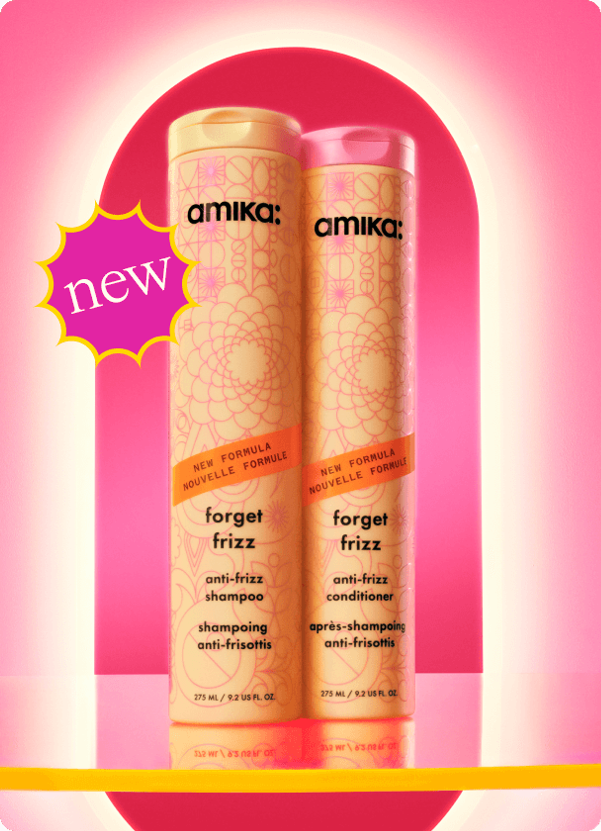 Image of the NEW forget frizz shampoo and conditioner.