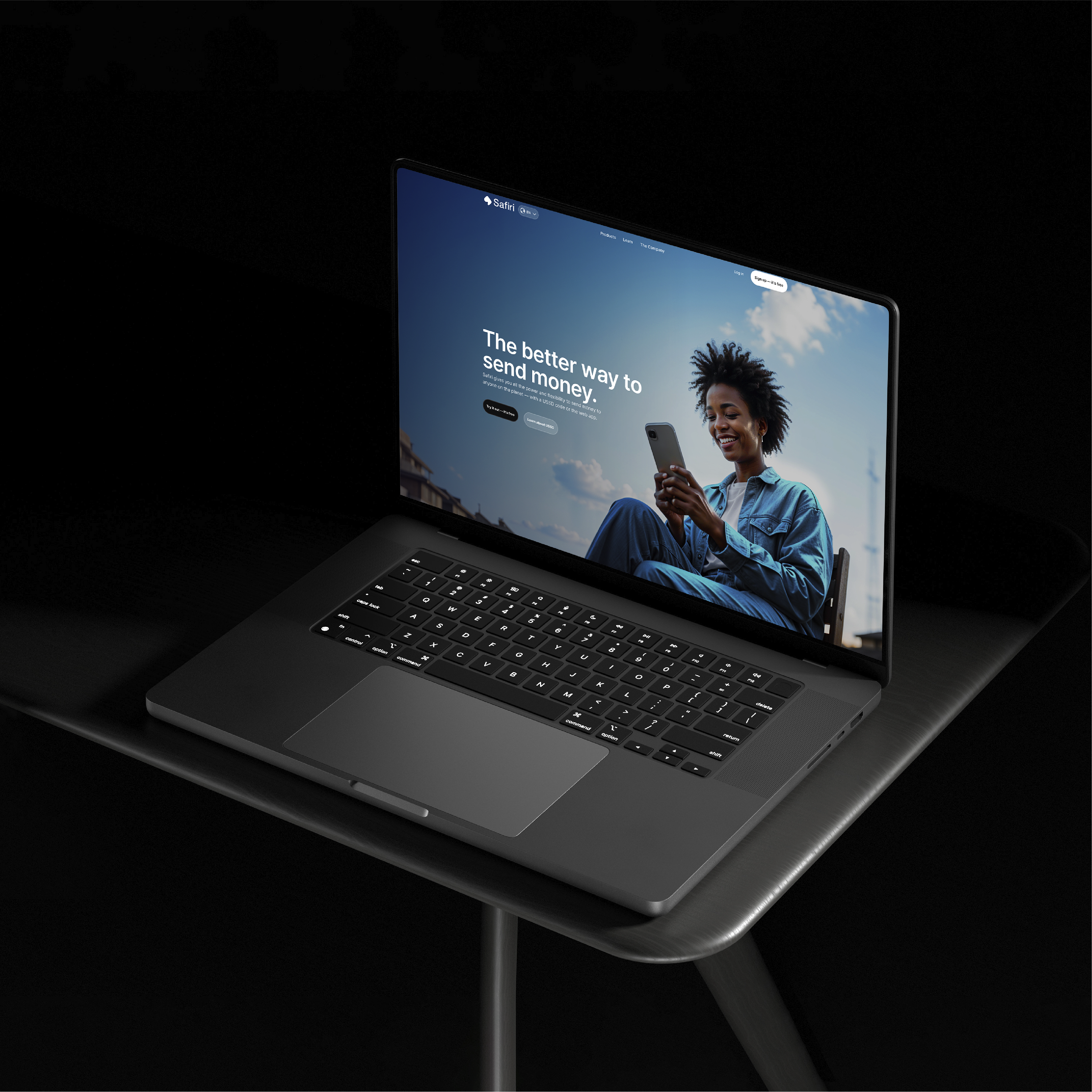 The Safiri site on a laptop: The better way to send money.