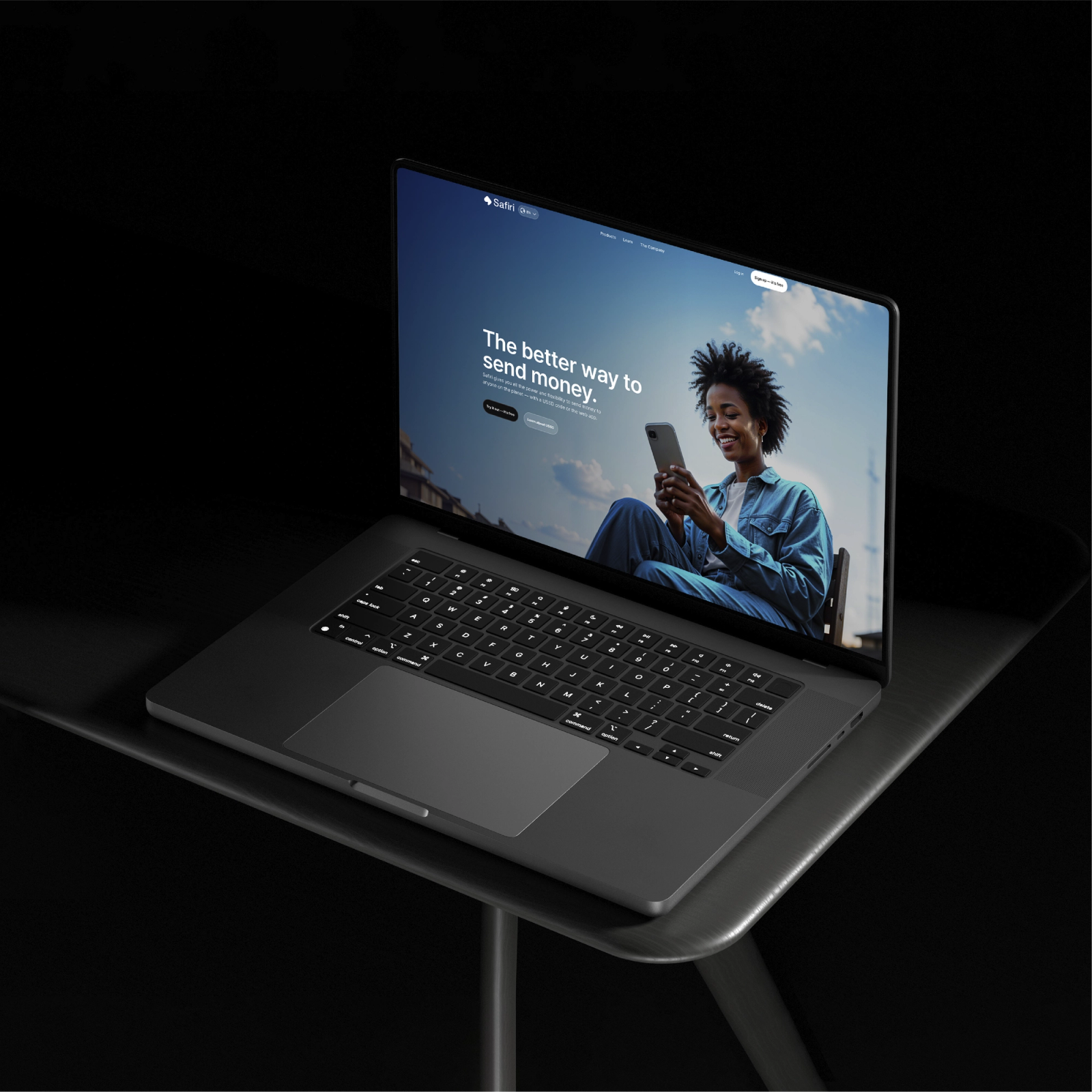 The Safiri site on a laptop: The better way to send money.