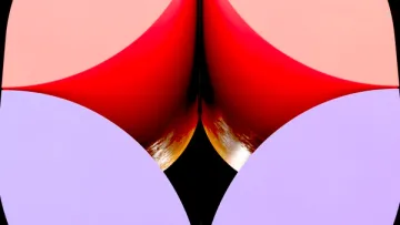 Abstract frame — red and lilac curves closing on a bright core.