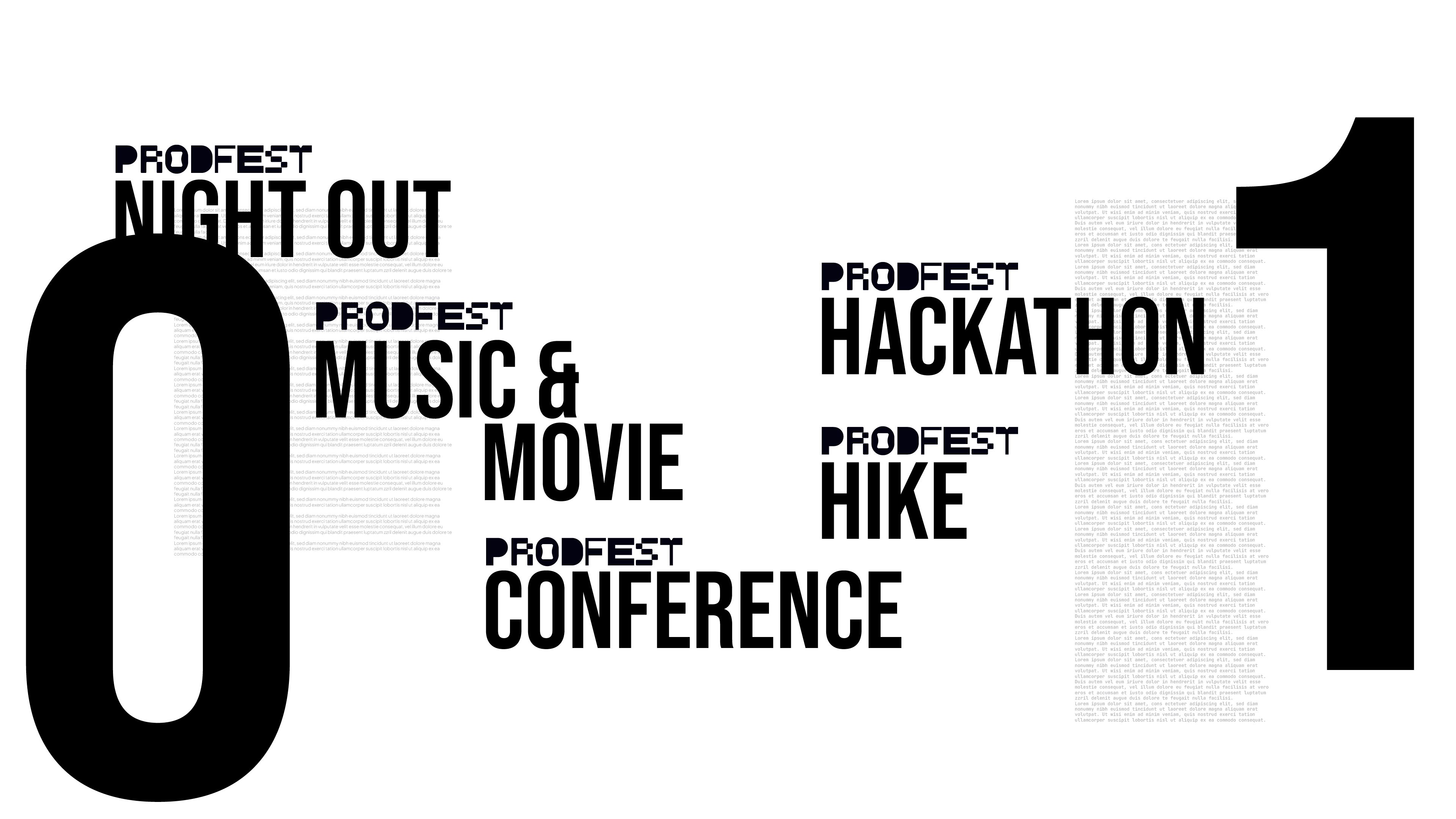 Film frame listing the festival strands: Night Out, Music & Movie, Conference, Hackathon and Hike.