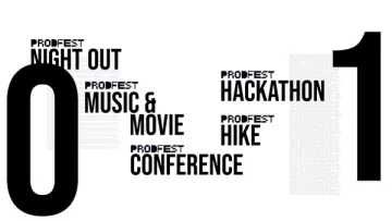 Film frame listing the festival strands: Night Out, Music & Movie, Conference, Hackathon and Hike.
