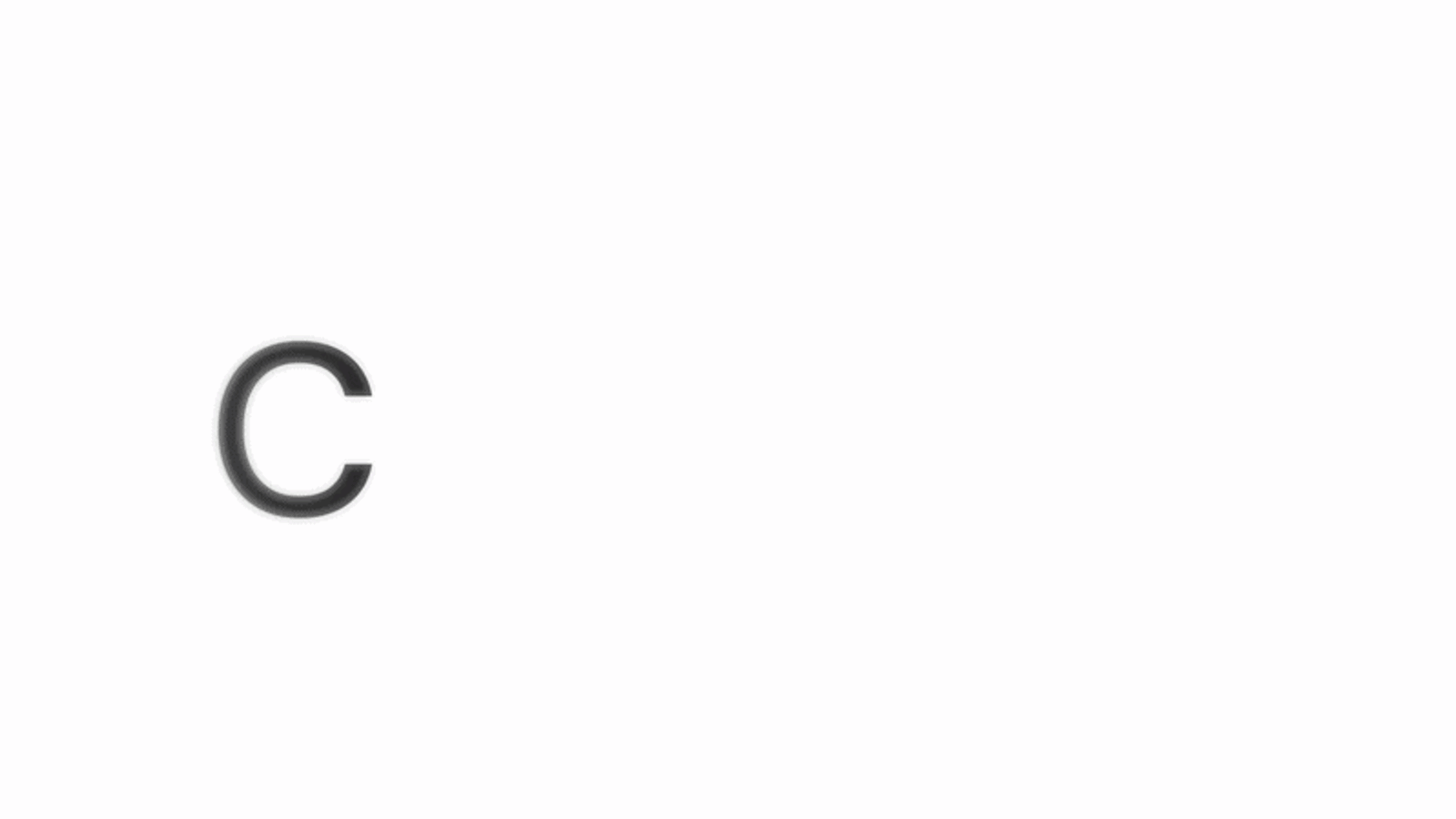 A single letter C, the opening frame of the logo animation.