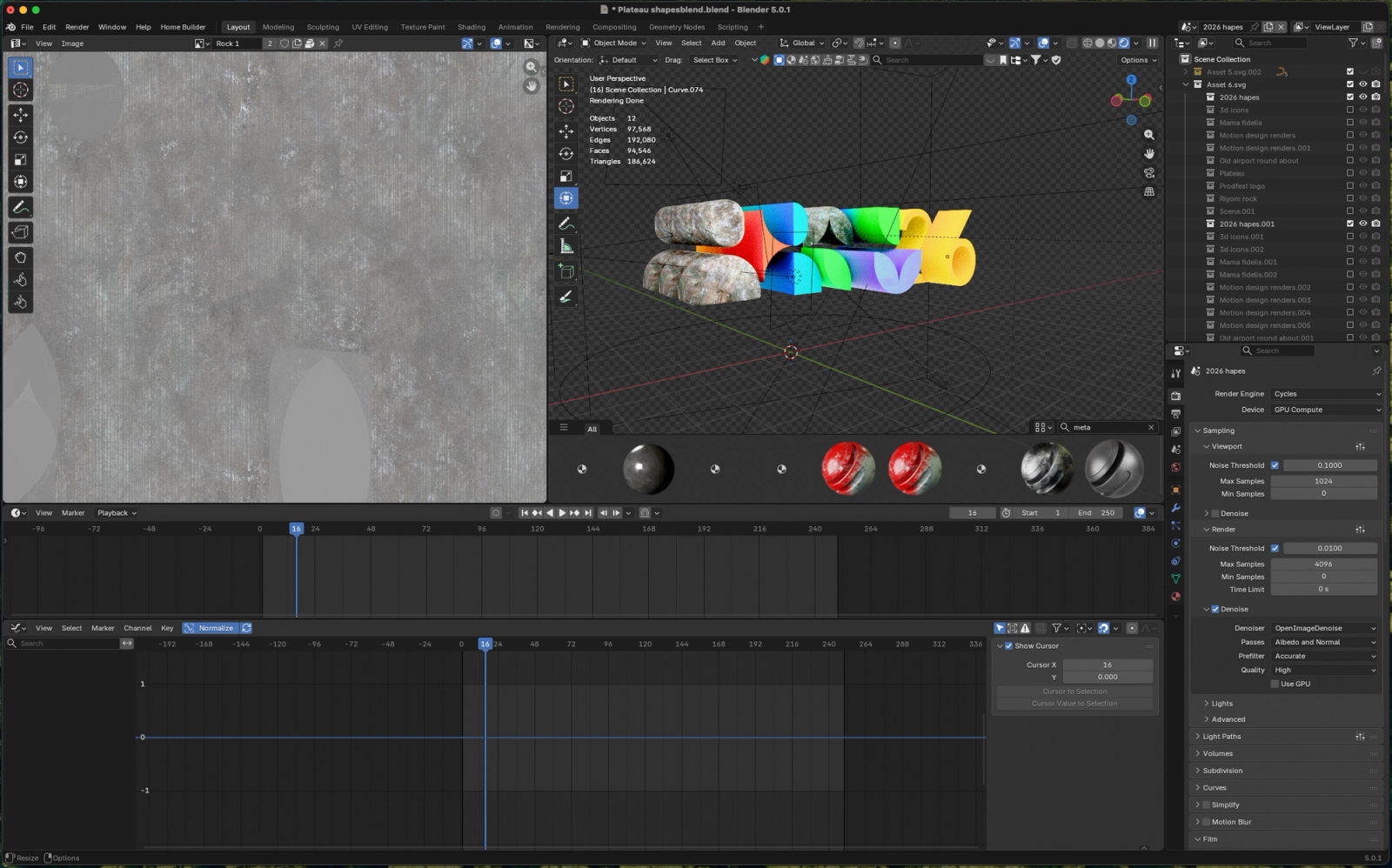 The Blender viewport where the logo's 3D forms were modelled and shaded.