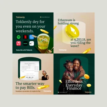 Four social posts — weekend subscriptions, the Ethereum price, paying bills, and Effortless Everyday Finance.