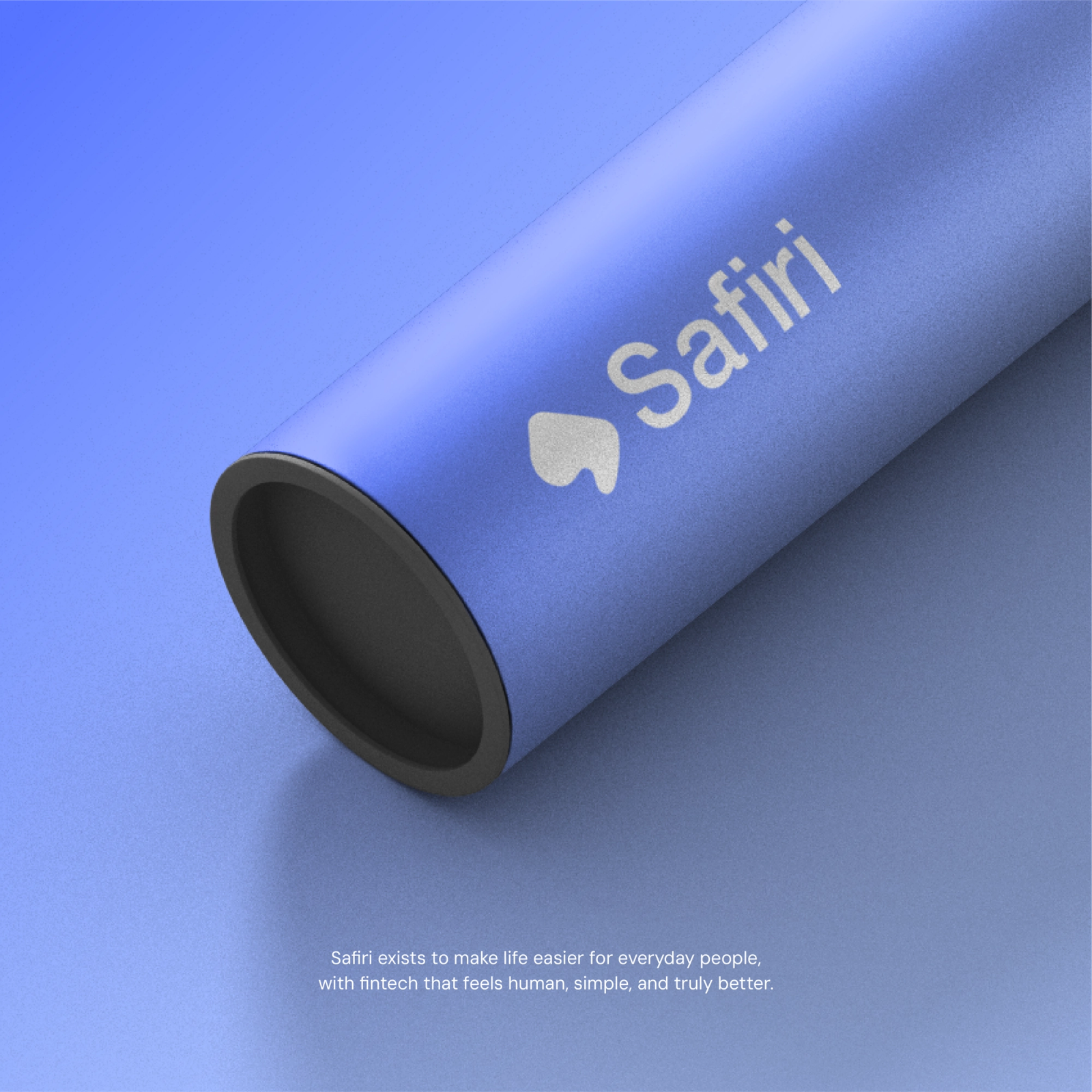 Branded packaging tube in blue carrying the Safiri logotype.