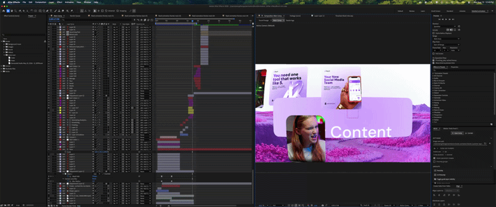 The After Effects timeline used to build the promo.
