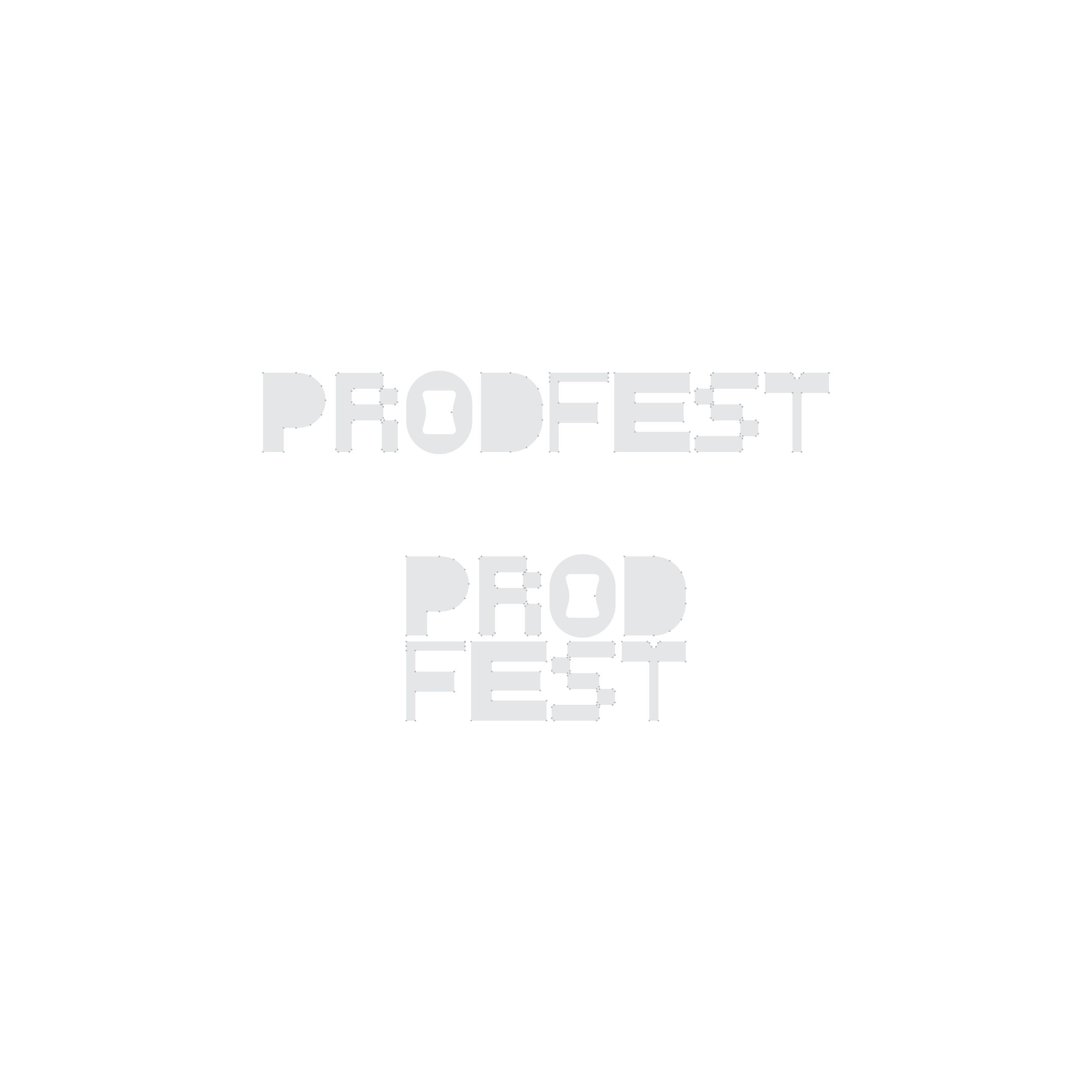 Two ProdFest wordmark lockups in pale grey on white, one horizontal and one stacked.