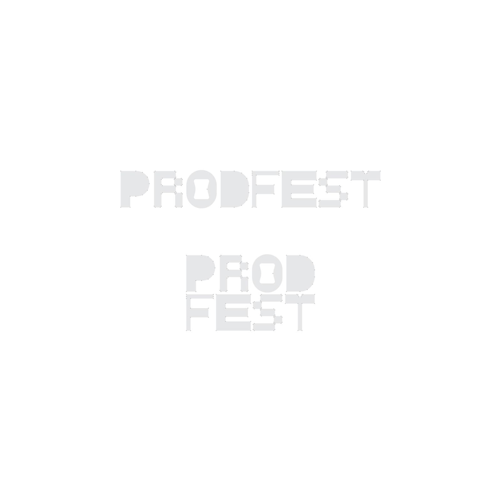 Two ProdFest wordmark lockups in pale grey on white, one horizontal and one stacked.