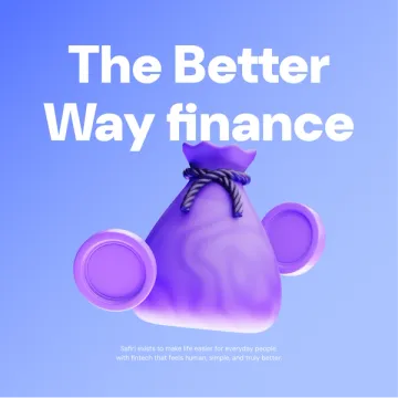 Key visual reading The Better Way finance, with a purple 3D money bag and coins on blue.