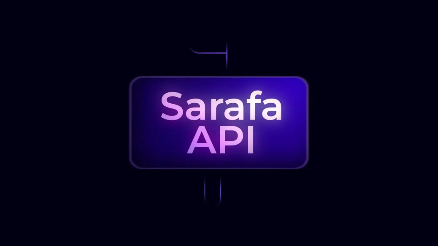 The Sarafa API title card glowing in pink and purple on black.