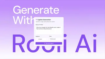 Generate with Rooli AI, with the caption-generation panel open over it.